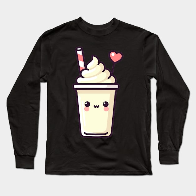 Kawaii Vanilla Milkshake Ice Cream with a Heart | Cute Kawaii Design for Ice Cream Lovers Long Sleeve T-Shirt by Nora Liak